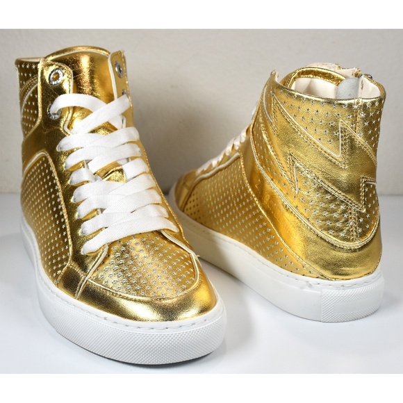 ZADIG & VOLTAIRE WOMEN NEW FLASH GOLD METALLIC LEATHER HIGH TOP SNEAKER. SZ 37/7 - Picture 5 of 15